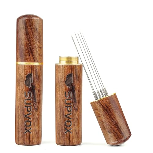 Image of Supvox Espresso Coffee Stirrer Pin Tamper 6 Needles Ground Coffee Stirrer 0.4mm Fine Pin Tamper for Espresso Coffee Making Natural Wooden Handle Pin Coffee Tamper