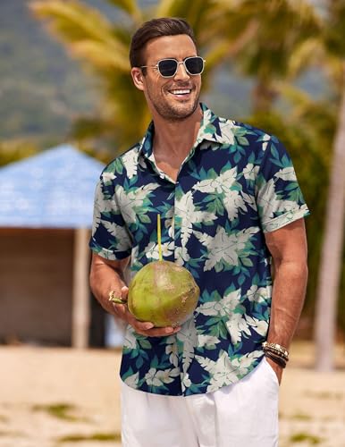 Image of COOFANDY Men's Linen Shirts Short Sleeve Casual Shirts Button Down Shirt for Men Beach Summer Wedding Shirt