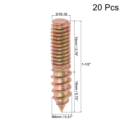 Image of uxcell 5 /16-18 x 1-1 /2 inch Hanger Bolts Double Head Dowel Screw for Wood Furniture 20pcs