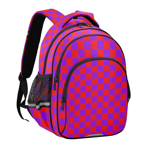 Red and Lavender Buffalo Checkered Toddler Backpack for Prechool Boys Girls 3-8 Years Mini Bookbag S2