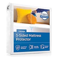 LINENSPA Waterproof 5-Sided Premium Mattress Protector – Breathable and Hypoallergenic – Fitted Sheet Style Machine Washable Protector – Queen