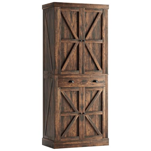 oneinmil Kitchen Pantry Cabinet 72.6' H, Farmhouse Wooden Cabinet with 4 Adjustable Shelves,...