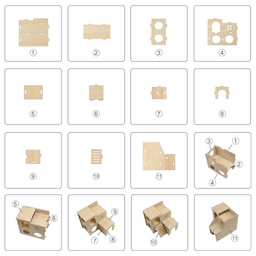 Multi-Chamber Hamster Hideout & House, Natural Wood Small Animal Cage Accessories for Dwarf Hamsters, Gerbils and Mice – Ventilated Design with Structure - Image 5