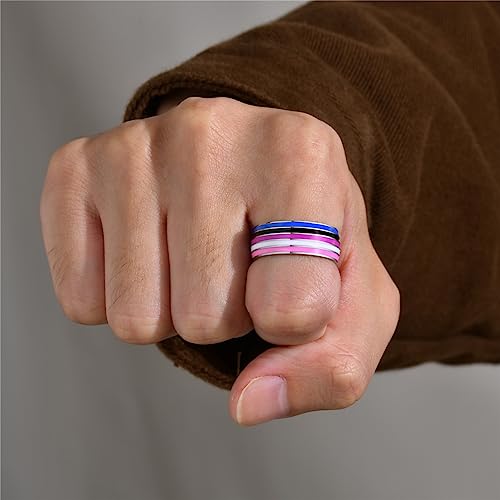 Image of Unisex 8mm Colorful Stripes Pride Ring | Stainless Steel Unique Cool Enamel Homosexuals LGBT Gay Eternity Couple Wedding Band
