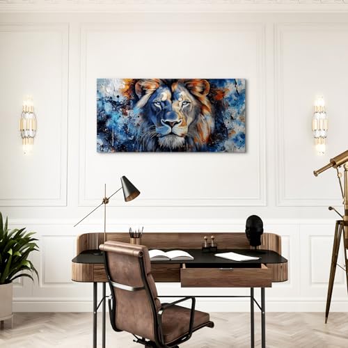 SERIMINO Lion Large Wall Art Modern, Nature Animal Room Decorations Paintings, Blue Watercolor Pictures Wall Decor Living Room Bathroom Office Aesthetic Home Decor, 20"X40"