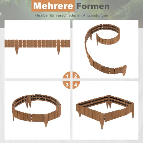 WOLTU Rollborder, Flexibler Holzzaun, Beeteinfassung Beetumrandung Rasenkante Gartenzaun Holz, Deko für Garten Blumenbeet, 203x10 cm, Dunkelbraun