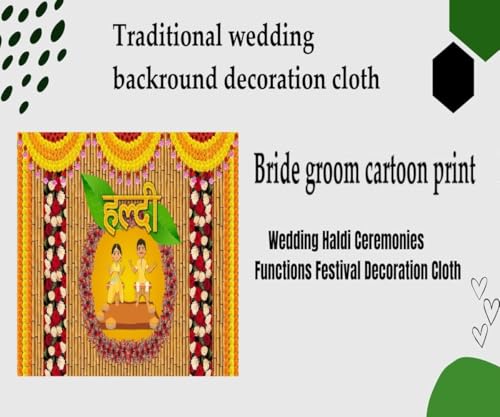 Image of DARSHANAM WORLD Wedding Decorative Cloth for Haldi & Mehndi Ceremony, Photoshoot, Haldi Background Enhancer for Mehndi Ceremony (8x5 ft, 3D Printed Backdrop with Floral & Logo Design) (Multicolor)