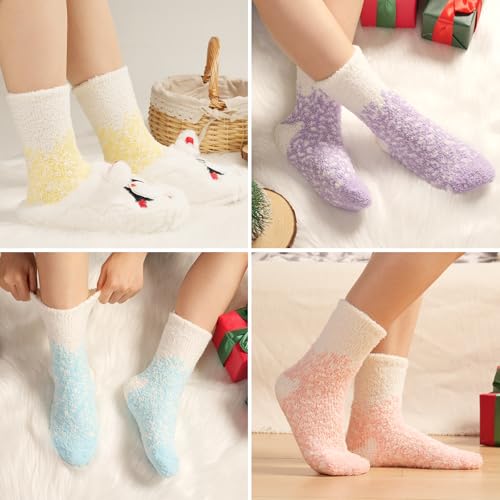 Image of floconssy Fuzzy Socks for Women Gifts, Fluffy Cozy Plush Soft Slipper Socks for Fall Winter Christmas Warm Home 5 /6 Pairs