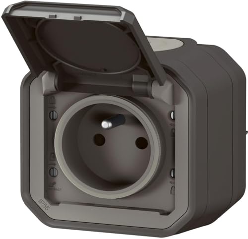 Prise de courant 2P+T LEGRAND étanche Plexo Anthracite 16A 250V~ IP55 IK08 livré complet pour fixation saillie