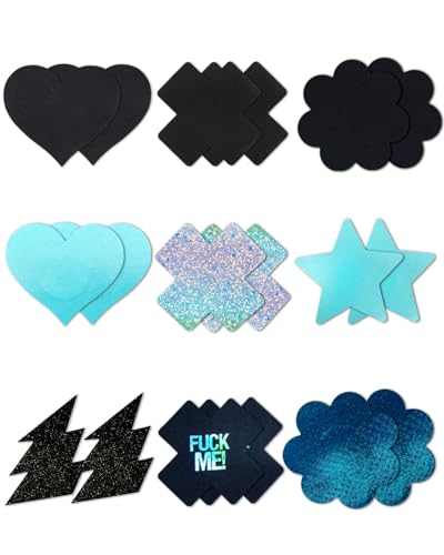 Image of CICKEE Nipple Pasties Black 9 Pairs Rave Pack Nipple Covers Stickers for Rave, Music Festivals, Beach or Daily Wear
