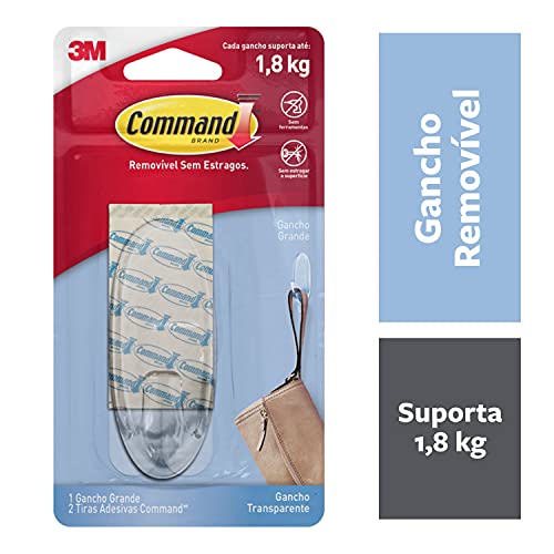 Command, 3M, Gancho, Adesivo Removível sem Estragos, Transparente, Grande, 1 Unidade