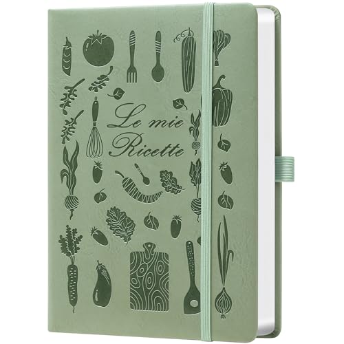 HwxBen Ricettario Vuoto da Compilare con Indice e Sezioni, Libro di Cucina Copertina Rigida 14,5x21 cm, Quaderno per Ricette Fatte in Casa– Verde militare