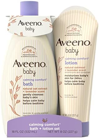 Aveeno Baby Calming Comfort Bath & Lotion Set, Night time Baby Skin Care Products with Natural Oat Extract, Lavender & Vanilla Scents, Paraben-Free, 2 Items