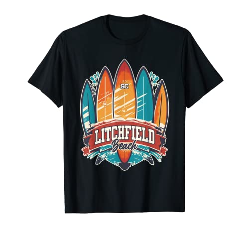 Litchfield Beach SC Rebel Surf Edgy Surfboard Design T-Shirt