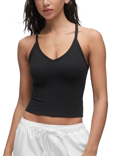 CRZ YOGA Butterluxe Soft Double Lined V Neck Camisole Tops for Women Casual Racerback Yoga Tight Sleeveless Shirts