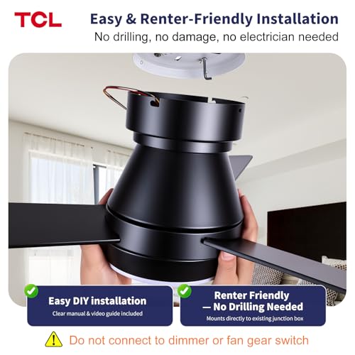 TCL Ceiling Fans with Lights, 42 inch 3 blades Low Profile and Remote Control, Reversible, Flush Mount, 3CCT, Dimmable, Noiseless, Black Ceiling Fan for Bedroom, Indoor/Outdoor Use (Black, 42 Inch) — view 5