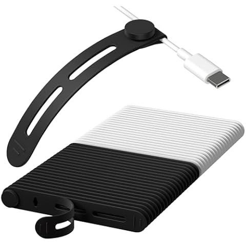 40Pcs Nearockle Reusable Cable Ties, Adjustable Silicone Cord Organizer Small Zip Ties for Charging Cords Earphone Computer Wire, Office Desk Cable Management Travel Accessories(White&Black) Cover