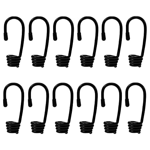 SyiXute 12 Pcs 10 X 8 mm Plastic-Coated Bungee Shock Cord Hook,Spiral Wire Hooks End for Elastic Rope Strapping Tape - Black (Without Bungee Cords) Cover