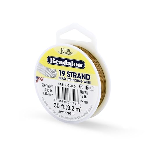 Beadalon Bead Stringing Wire - .015 in / .38 mm, Satin Gold, 30ft / 9.2m