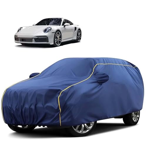 Image of Sulfar 100% Water Resistant Car Body Cover Compatible with Mirror for Porsche 911 Carrera (Triple Stitched, Full Bottom Elastic, Blue Tafetta with Yellow Piping)