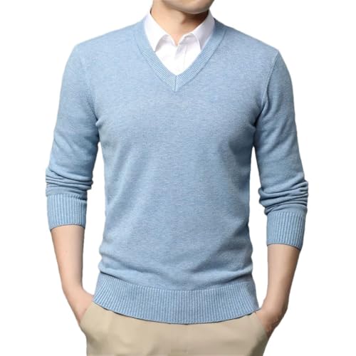 Men's Solid Color Casual Loose V-Neck Simple Slim Elastic Long-Sleeved Pullover Sweater
