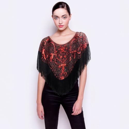 1920s Sequin Shawl Wraps Fringed Evening Cape Gatsby Party Flapper Cover Up Wedding Bridal Shawl for Women4