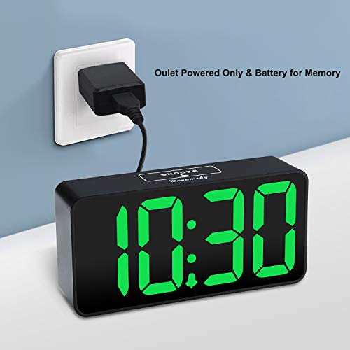 Image of DreamSky Small Digital Alarm Clock for Bedroom with Large Big Numbers | Electric Bedside Desk Clock with USB Charging Port, Brightness Dimmer, Adjustable Alarm Volume, USB-C Adapter Powered