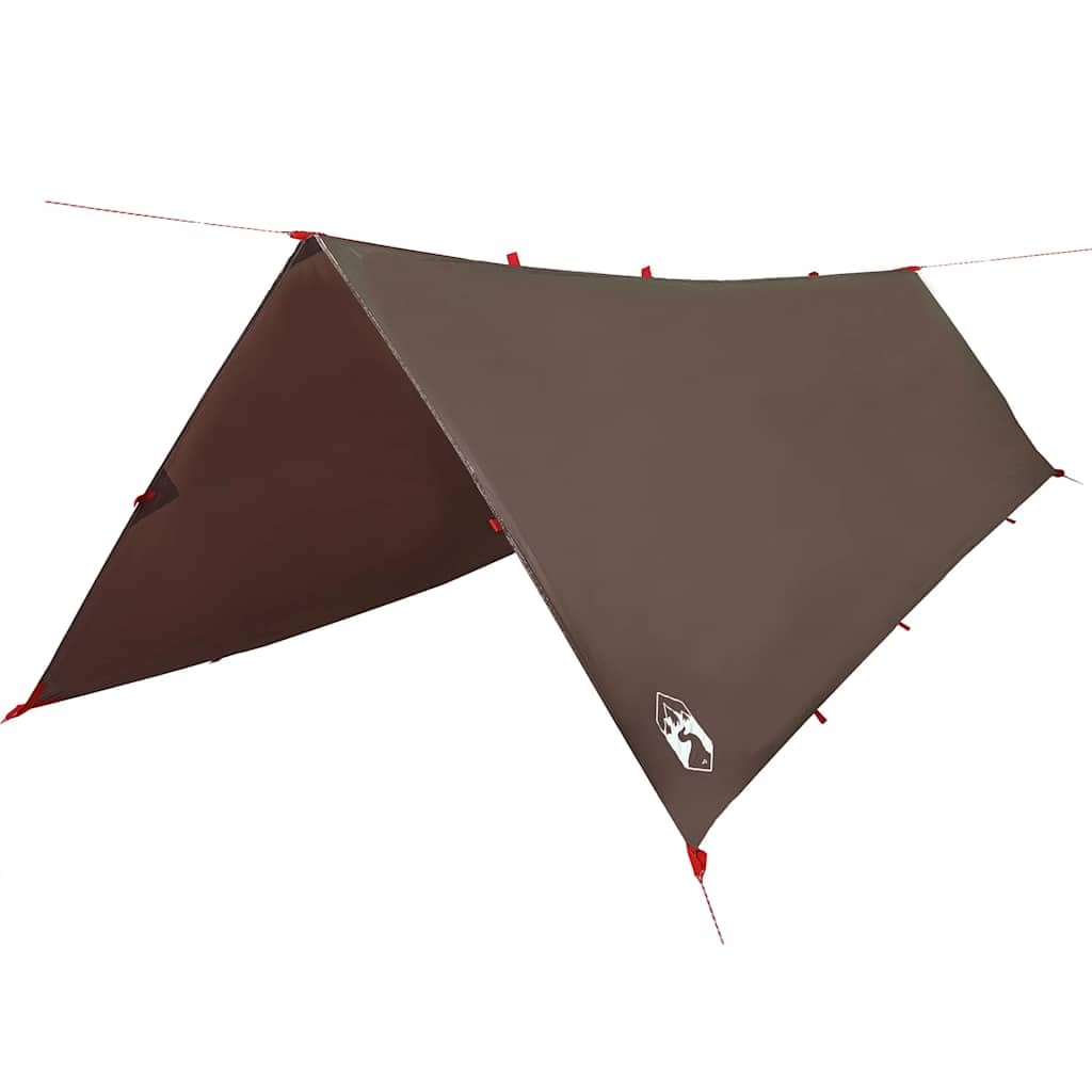 Tarp Braun 506 x 306 cm Impermeable 185T Poliéster PU Revestimiento Lona de Camping con Ojales, Ligera, Portátil Versátil como Lona de Tienda de Campamento, Lona para el suelo, Cubierta de lluvia para
