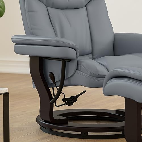 Flash Furniture Allie Contemporary Multi-Position Recliner and Curved Ottoman with Swivel Mahogany Wood Base in Gray LeatherSoft by Flash Furniture - Image 5