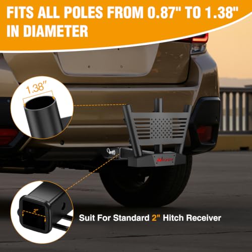 Image of Nilight Triple Hitch Mount Flagpole Holder fits 2 Inch Receivers