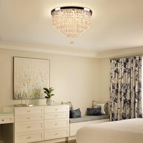 Image of INTERIOR HANDICRAFT LED Ceiling Light Crystal Chandelier Jhoomer Lighting Fixture Modern Pendant Lamp for Hall, Bedroom Living & Dining (63 watts, Stainless Steel)
