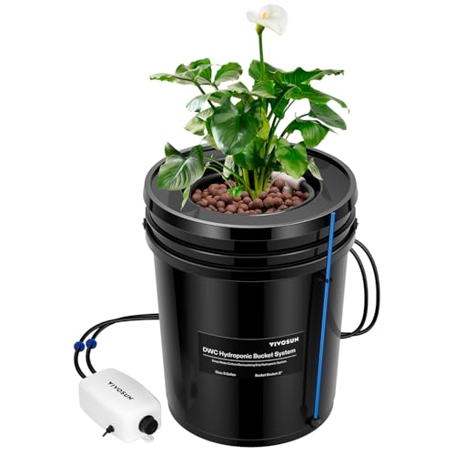 VIVOSUN DWC Hydrokultur Anbausystem mit Topf-Tropfkit 5-Gallonen Tiefwasserkultur Umwälz-Tropfgartensystem mit Mehrzweck-Luftschlauch 8W Luftpumpe und Luftstein (1 Eimer + Top-Drip-Kit)