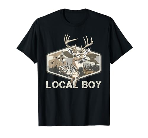 Local Boy Deer Duck Fishing Camo Hunting Youth Teens Kids T-Shirt