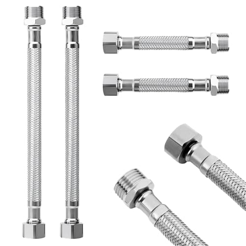 UICCVOKK Flexschlauch 3/8,Panzerschlauch 3/8 Zoll,4 Stück 304 Edelstahl Anschlussschlauch Armatur (10 cm*2 und 20 cm*2),Flexibler Schlauch für Wasserhahn, Waschmaschine, Duschkopf, Toilette