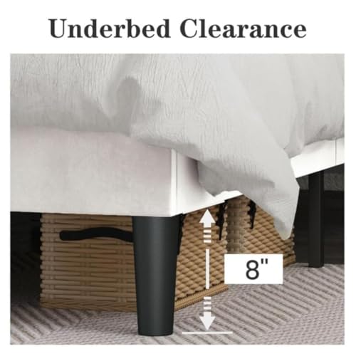 Image of HITHOS Frosted Solid Wood Modern Upholstered King Size Bed with Wingback Headboard | Wooden Double Bed Cot Palang Furture Without Storage (Cream)