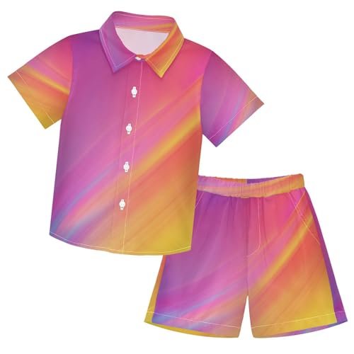 Boccsty Colorful Orange Pink Gradient Boy Summer Shorts Sets Hawaiian Toddler Boys T-Shirt & Pants 2 Pcs 3T