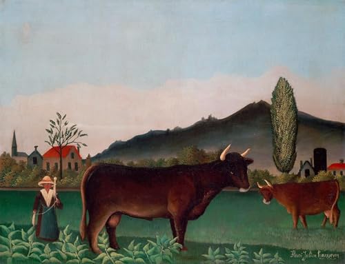 Tableau Paysage vaches Henri Rousseau Toile pour Réveiller un Mur Blanc Terne