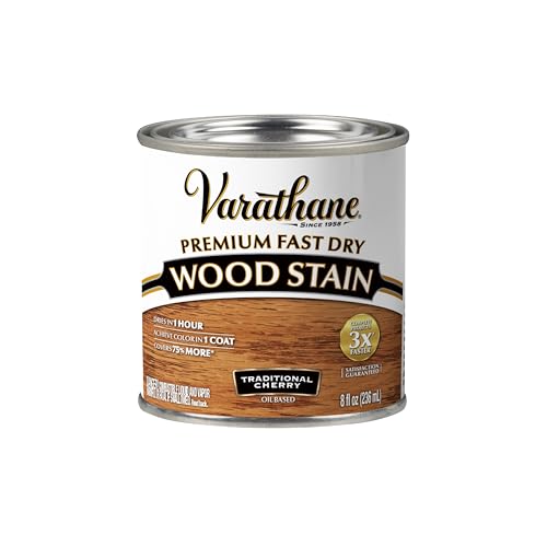 Varathane Premium Fast Dry Wood Stain | 1 Hour Dry Time | 1 Coat Color | Interior Wood Stain | Furniture Cabinets Doors Trim | Half Pint | Traditional Cherry