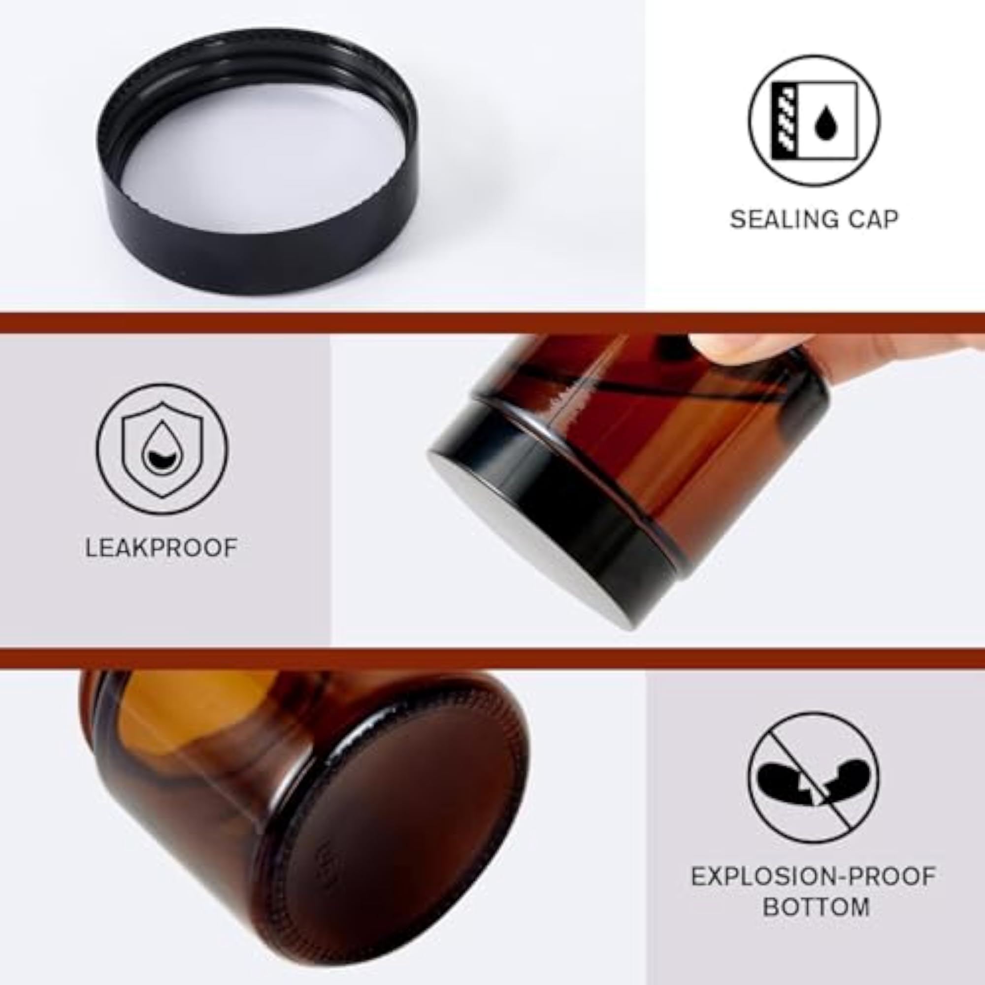 200ml Amber Glass Jars, Refillable Cream Container