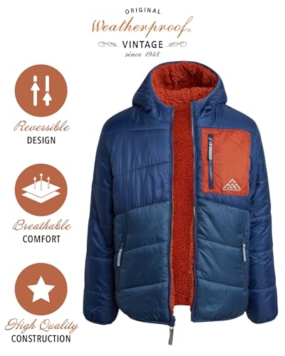 Weatherproof Boys' Reversible Jacket - Quilted Hooded Puffer Reversible to Sherpa Outerwear Jacket for Boys (Sizes: S-XL)2