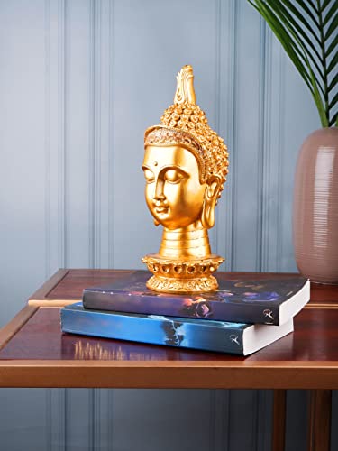 Image of THE WHITE INK DECOR Lord Buddha Statue, Figure, House Warming, Decorative Items Lord Buddha Statue for Living Room, Antique Gold, Meditating Buddha Head Statue for Home Decor (8.5inches)