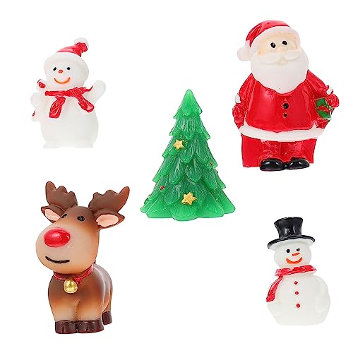KONTONTY 5pcs Christmas Landscape Decor Adorable Figures for Desktop Holiday Home Ornament Includes Santa Snowman Christmas Tree Reindeer for Festive Displays
