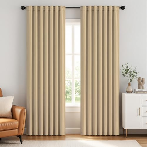 Image of ANRODUO Beige Back Tab Blackout Curtains 84 Inch Long 2 Panels