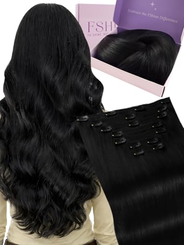 Extension clip cheveux naturels 1B noirs Fshine de 40 cm pour volume et longueur