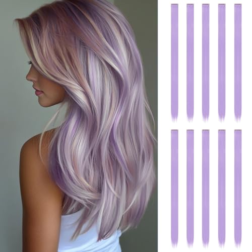 10 Piezas Extensiones Pelo | Extensiones Clip liso y largo de 55 cm | Mechas Pelo | Extensiones de Clip de Pelo (Morado Niebla)