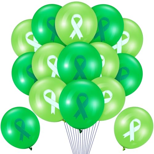 Image of Hungdao 100 Pcs Mental Health Awareness Balloon Decoration Green Ribbon Balloons Mental Health Awareness Items for Public Charity Fundraiser Party Supplies