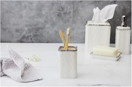 Miniatura 4 de Pampa Bay VAN2718W - Porta cepillos de dientes con cuentas plateadas, altura de 4.5 pulgadas, porcelana