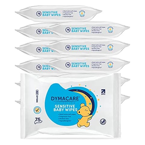 DYMACARE Sensitive Baby wipes | Gentle Hypoallergenic Unscented Skin Cleansing Wet Wipes | with Aloe Vera | 12 Packs (900 wipes in total) Cover