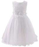 ABAO SISTER Flower Girl Dress Lace Tulle Communion Party Sleeveless Bow Dresses 2-13 Year Old (White, 10)