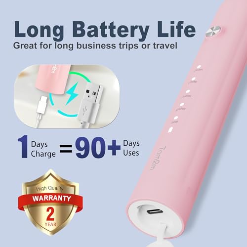 Image of 7AM2M Sonic Electric Toothbrush for Adults and Kids, with 8 Brush Heads and Travel Case,5 Modes with 2 Minutes Built in Smart Timer, One Charge Use for 90 Days, Rechargeable Toothbrushes(Pink)